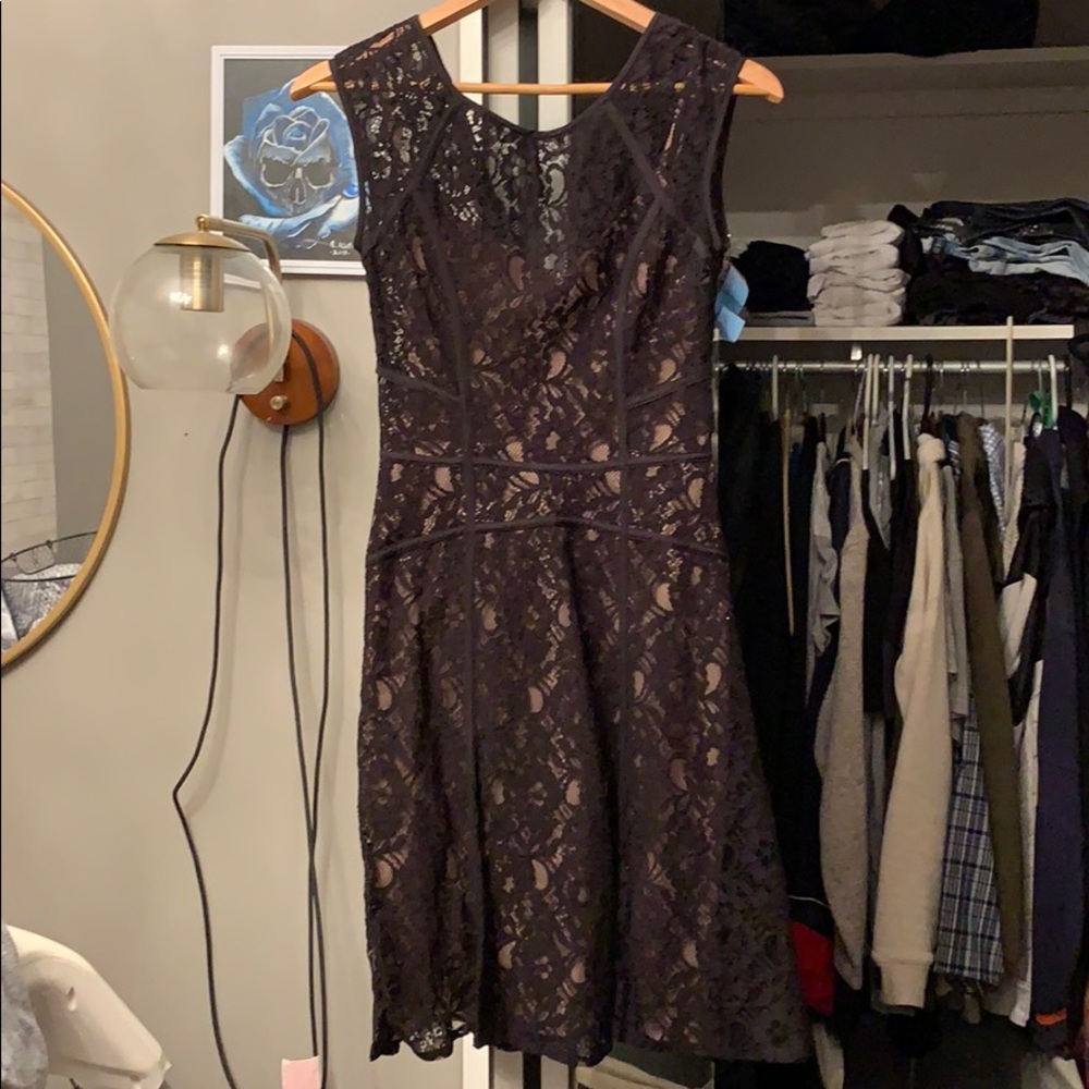 Black lace with built in nude slip BCBG dress